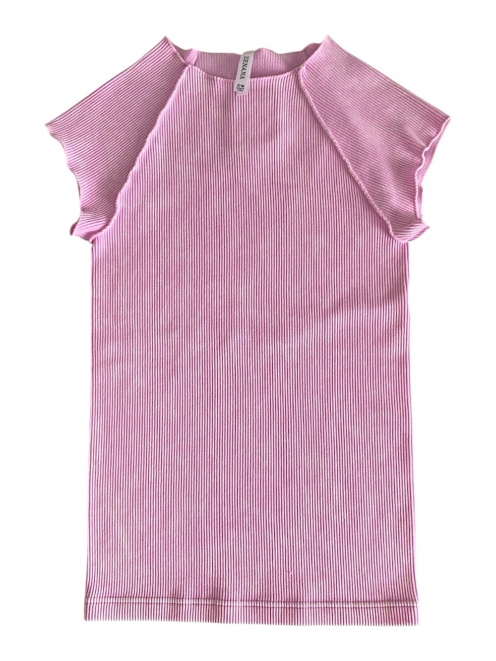 Zenana Pink Ribbed Short Sleeve Top S/M NWT